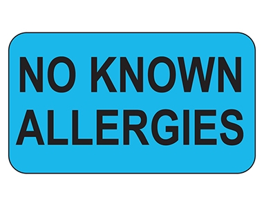 No Known Allergies Label