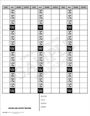 Fluid Intake and Output Record Form | Record fluid intake