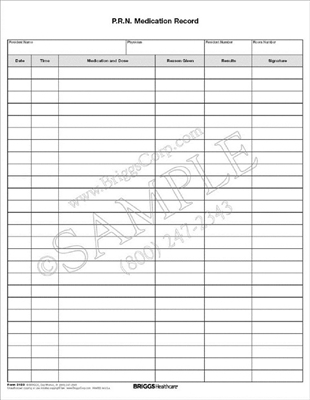 Briggs Healthcare 3123 PRN Medication Record Form | Record Form