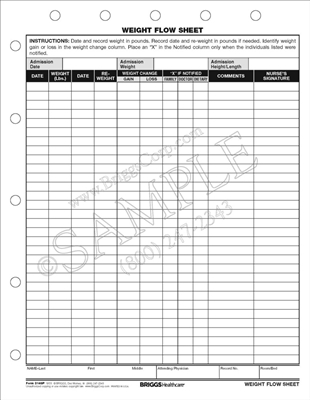 Briggs Healthcare Weight Flow Sheet Form | Weight Flow Sheet