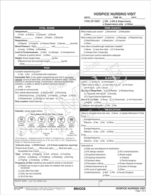 Briggs Health 3476P Hospice Nursing Visit Note Form | Note Form