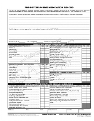 Briggs Healthcare 3697HH Pre-Psychoactive Medication Record ...