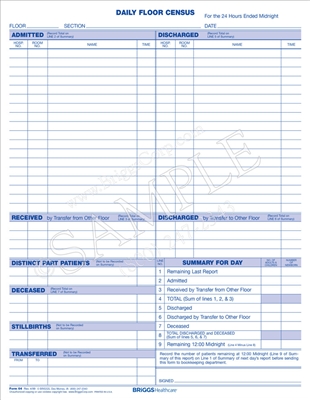 Briggs healthcare Daily Floor Census Form | Census Form