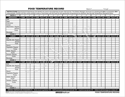 Briggs Healthcare Cfs8-1 Food Temperature Record 